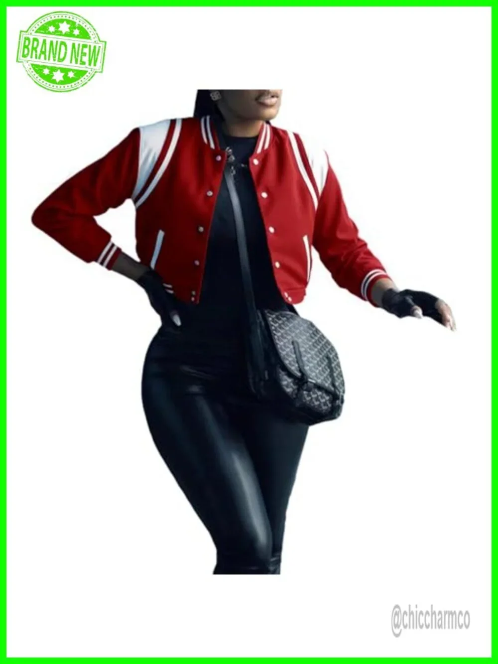 Women's Varsity Bomber Jacket Cropped Button Down with Pockets